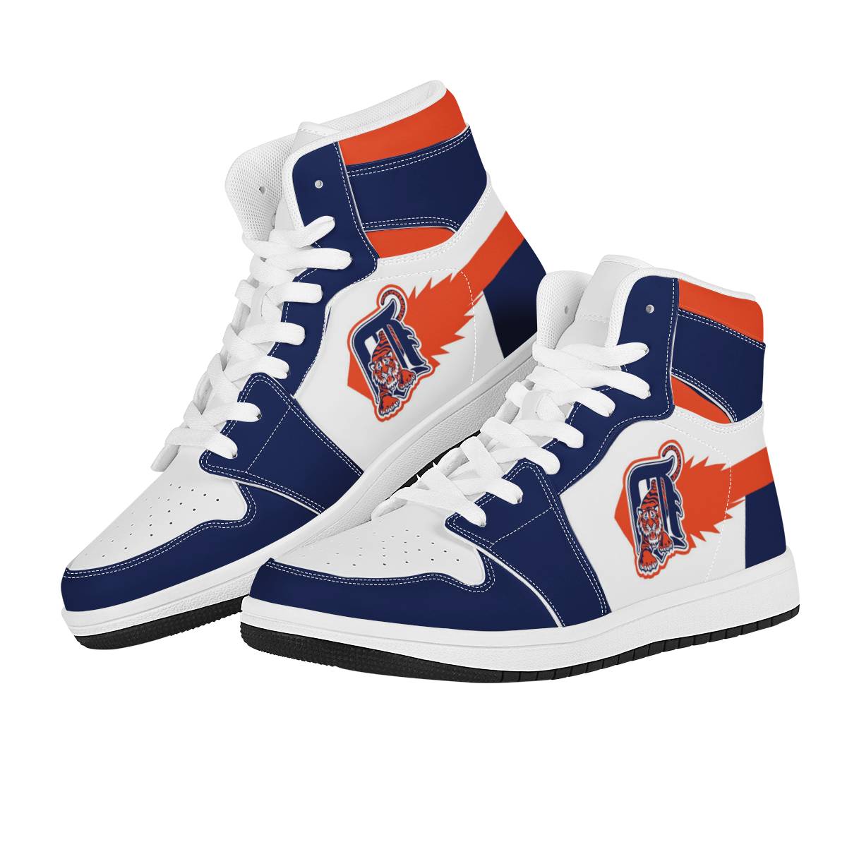 Women's Detroit Tigers High Top Leather AJ1 Sneakers 001